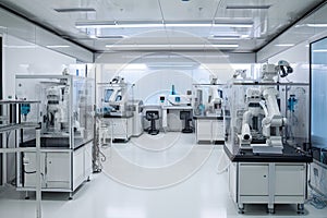 cleanroom where robots work side by side with human scientists, conducting delicate and important experiments