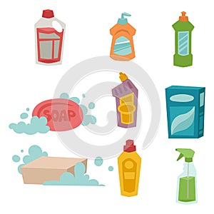 Cleanser bottle chemical housework product care wash equipment cleaning liquid flat vector illustration.