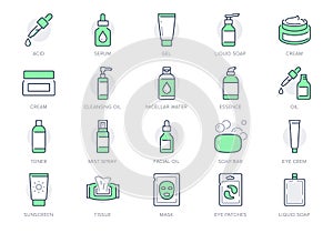 Cleanser cosmetic line icons. Vector illustration include icon - cream, collagen, mask, makeup lotion, serum, sunscreen