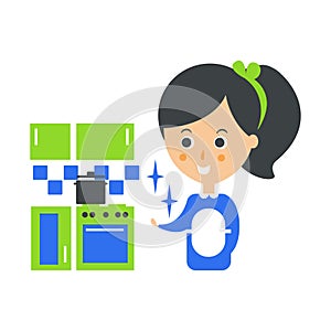 Cleanup Service Maid And Clean Kitchen, Cleaning Company Infographic Illustration