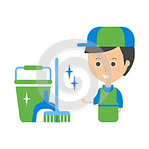 Cleanup Service Worker And Clean Floor, Cleaning Company Infographic Illustration