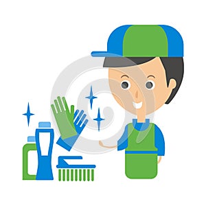 Cleanup Service Worker And Household Chemistry Products, Cleaning Company Infographic Illustration