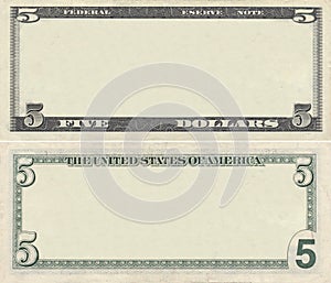 Clear 5 dollar banknote pattern