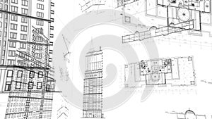 Clear architectural and constructional schemes spin, looped background
