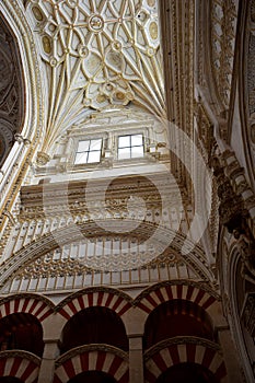 Clear architectural transition in the Mosque - Cathedral of Cordoba, Spain from Moorish to Renaissance architecture