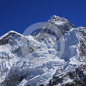 Clear azure blue sky over Mt Everest