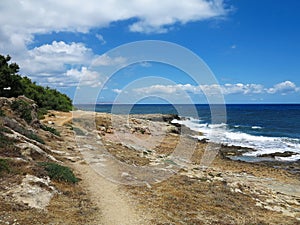 Clear azure sea water landskape and rocks near Crete coast, Gree