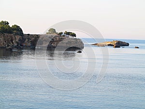 Clear azure sea water landskape and rocks near Crete coast, Gree
