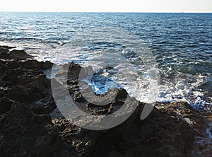 Clear azure sea water landskape and rocks near Crete coast, Greece