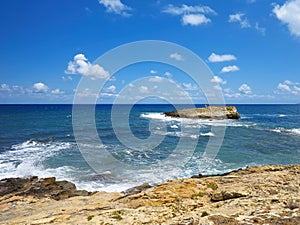 Clear azure sea water landskape and rocks near Crete coast, Greece