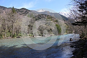 The clear Azusa River in Kamikochi, Japan