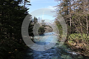 The clear Azusa River in Kamikochi, Japan