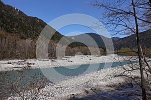 The clear Azusa River in Kamikochi, Japan