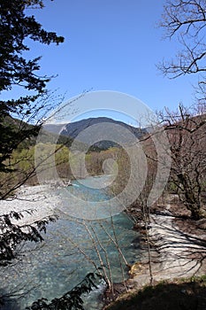 The clear Azusa River in Kamikochi, Japan