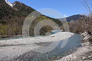 The clear Azusa River in Kamikochi, Japan