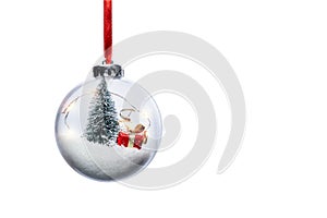 Clear Ball Ornament with christmas tree and small gift