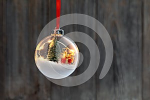 Clear Ball Ornament with christmas tree and small gift