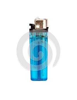 Clear Blue Gas Lighter on White Background