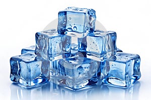 A block of blue ice cube isolated on a white background
