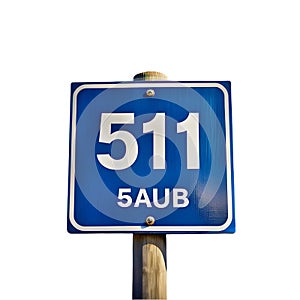 Blue Sign with Numbers 511 and 5AUB