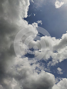 clear blue sky background,clouds with background, Blue sky background with tiny clouds. White fluffy clouds in the blue sky. photo