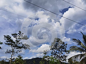 clear blue sky background,clouds with background, Blue sky background with tiny clouds. White fluffy clouds in the blue sky. photo