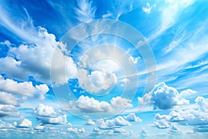 Clear Blue Sky Background Natural Gradient Sky with Soft Clouds photo