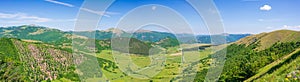 Clear blue sky over Montelago highlands, Marche, Italy. Summer green landscape unique hills and mountains landscape, view from