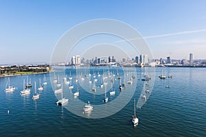 Clear Blue Sky and Sailing Boat on the Water