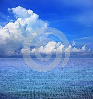 Clear blue sky white cloud and sea water