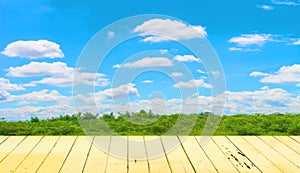 clear blue sky and wood floor, background