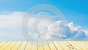 clear blue sky and wood floor, background