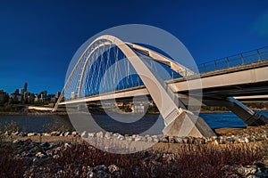 Clear blue skyes over Walterdale bridge on a summers  evening