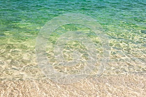 Clear blue transparent beach water background