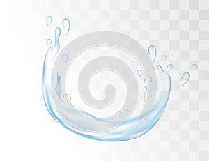 Clear blue water splash with drops on transparent background vector realism illustration