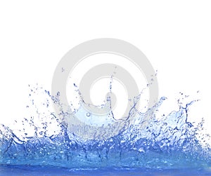 Clear blue water splashing isolate on white background photo