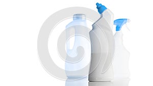 Clear bottle. Plastic water shampoo blank cap set isolated on white. Sanitizer soap cosmetic spray gel on mineral