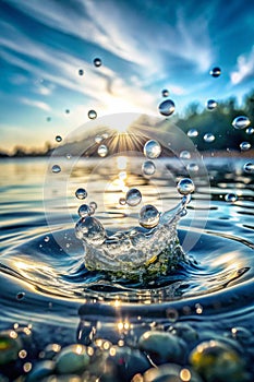 Clear calm water texture with splashes