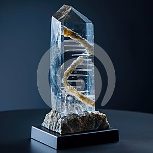 a clear crystal with a dna strand inside