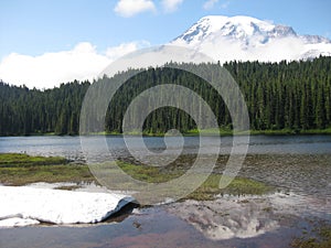 Clear Day Cloudy Mountain, Reflection Lake, Mount Rainier