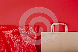 Clear disposable plastic bag and paper bag