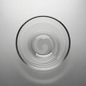 A clear, empty glass bowl viewed