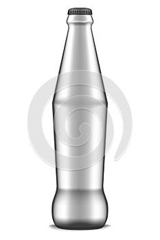 Clear glass bottle with cap, vector mockup. Transparent packaging for water, beer, soda, juice and other drinks
