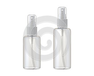 Clear glass bottle spray isolated on white background