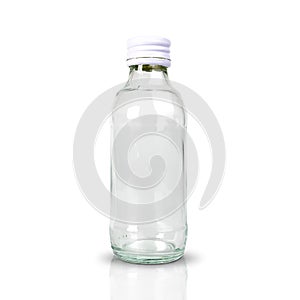 Clear glass bottle with white screw cap isolated on white background. with clipping paths