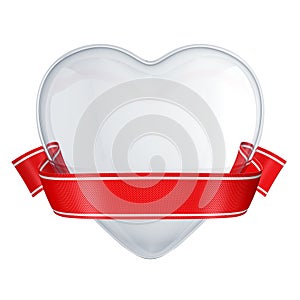 Clear glass heart with red ribbon