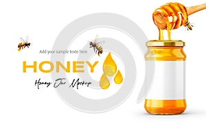 Clear Glass Honey Jar Mockup for Packaging Label 3D Rendering on Isolated Background