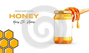 Clear Glass Honey Jar Mockup for Packaging Label 3D Rendering on Isolated Background