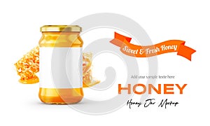 Clear Glass Honey Jar Mockup for Packaging Label 3D Rendering on Isolated Background