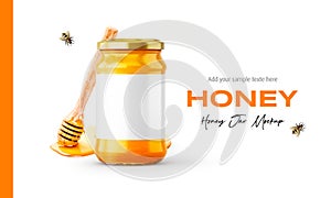 Clear Glass Honey Jar Mockup for Packaging Label 3D Rendering on Isolated Background